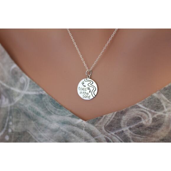 Sterling Silver Beach Charm - Toes in the Sand Charm Necklace - Picture 3 of 4